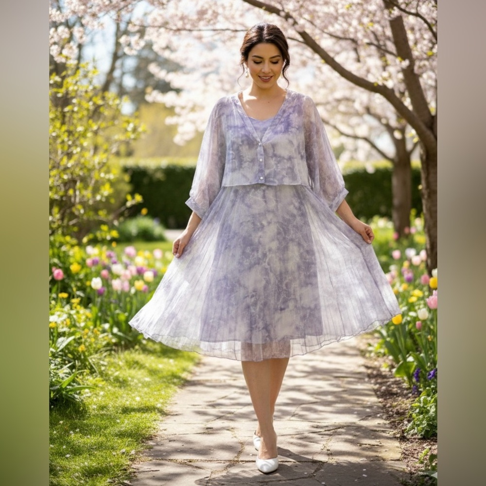 S DEER Chic Lavender Tie-Dye Midi Dress